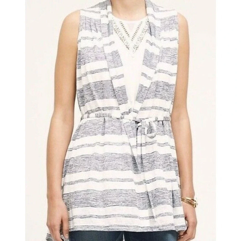 Saturday Sunday Vest‎ Womens Small Blue Striped Open Front Sweater Pockets